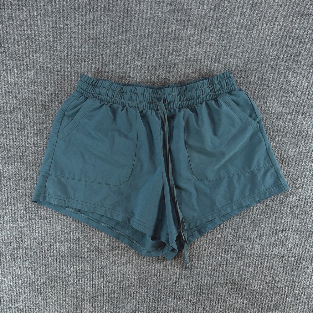 R.Sofia Women Teal Green Athletic Running Shorts Elastic Waist Pockets Size L